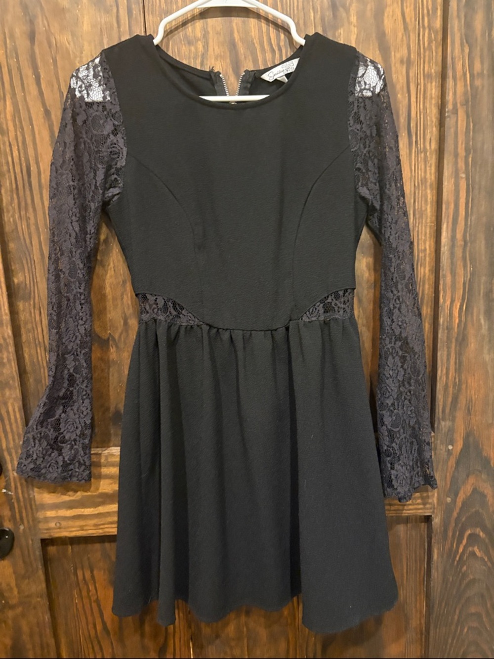 Speechless Black Lace Long Sleeve Fit-and-Flare Dress